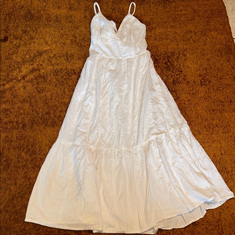 White Tiered Spaghetti-Strap Maxi Dress